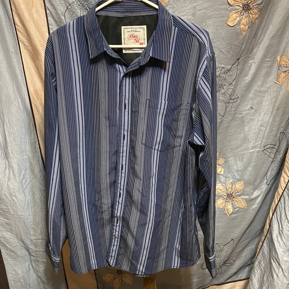Men's Navy Striped Casual Button Down Shirt